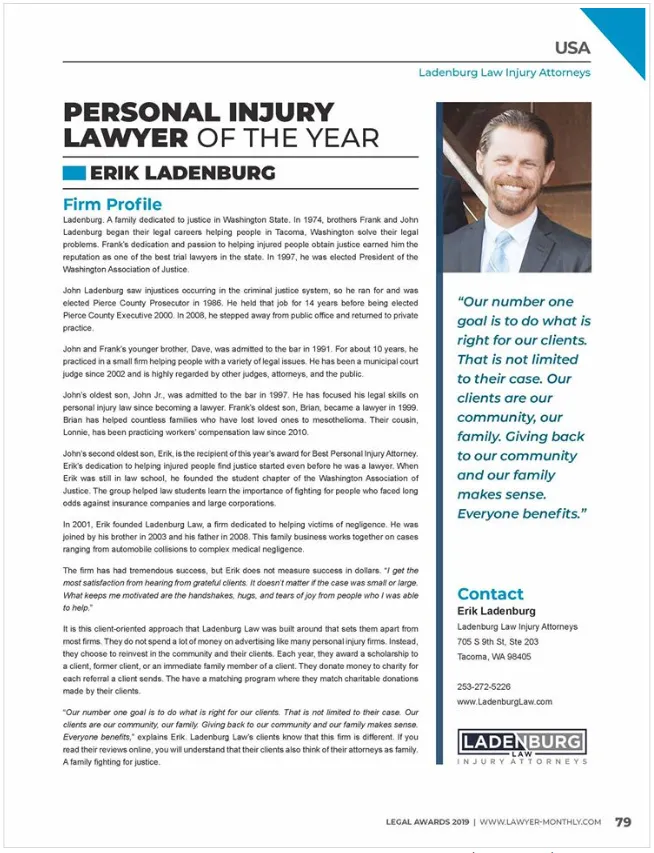 Erik Ladenburg Personal Injury Lawyer of the Year - Lawyer Monthly