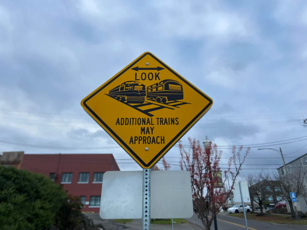 Train Sign near McCarver Street in Tacoma Ruston